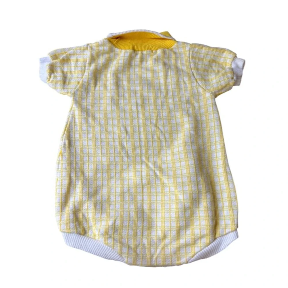 Vintage HEALTH-TEX ROMPER Yellow Plaid Embroidered Applique Dog Shorts 12 Months